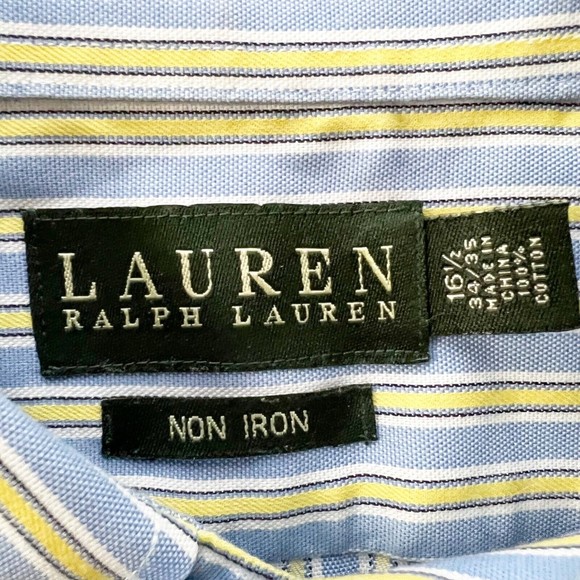 Lauren Ralph Lauren Button Down Up Shirt Non Iron L/S Blue & Yellow Striped - Picture 6 of 7